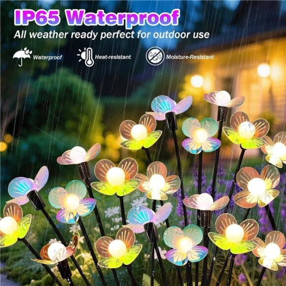 4 Pack 24 LED Solar Swaying Flower Light Waterproof Firefly Lights Outdoor - Picture 5 of 7